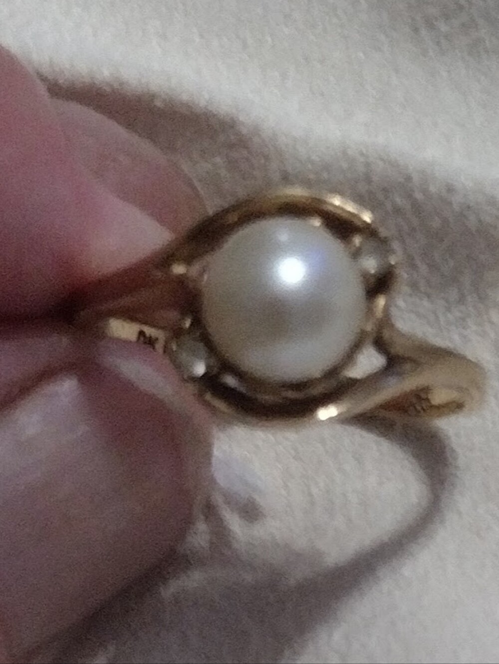 10K Yellow Gold White Pearl Bypass Ring Vintage Like New No Tags